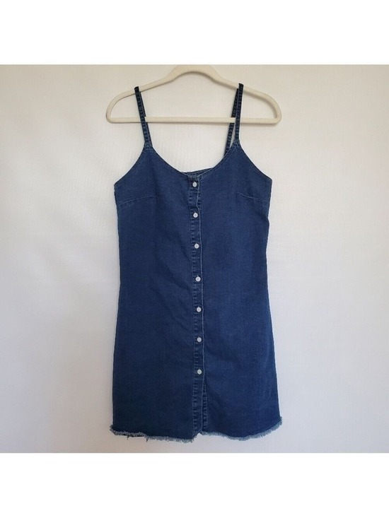 UNKNOWN Dresses & Skirts - DENIM MINI DRESS 90'S Y2K WOMENS XL BLUE BUTTON UP RAW HEM COACHELLA STAGECOACH